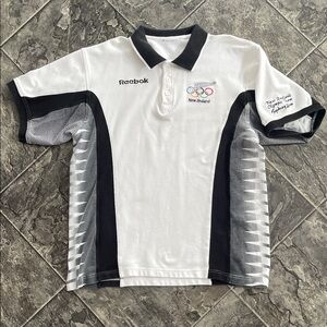 REEBOK NEW ZEALAND OLYMPIC Y2K White Black Gray Sporty Polo w Embroidered Logos